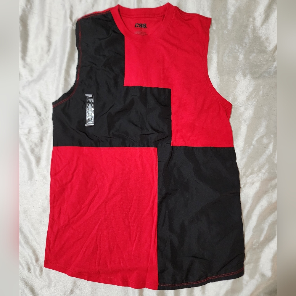 NWOT Men's CSG Champs Sport Gear Red & Black Colorblock Sleeveless Tank
